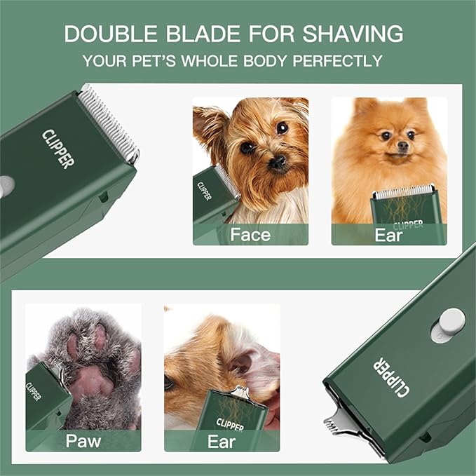 2-in-1 Professional Dog Grooming Kit - Low Noise, Waterproof, USB Rechargeable, and Safe Ceramic Blade - Gift for Dogs and Cats (Green)