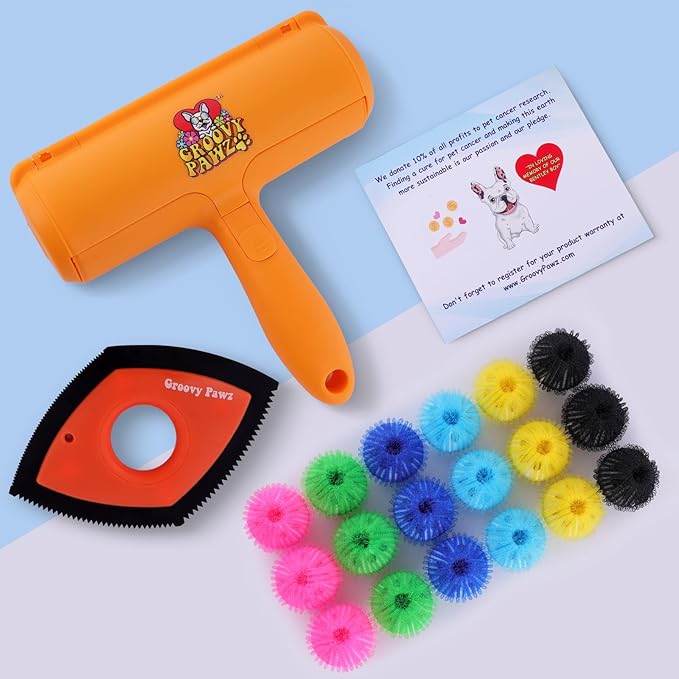 Ultimate Pet Hair Removal Kit | Car Pet Hair Removal | 18 Pet Hair Attracting Washer/Dryer Balls | Reusable Static Hair Brush | Dog Brush/Edge Cleaner | Safe and Gentle | GROOVY PAWZ