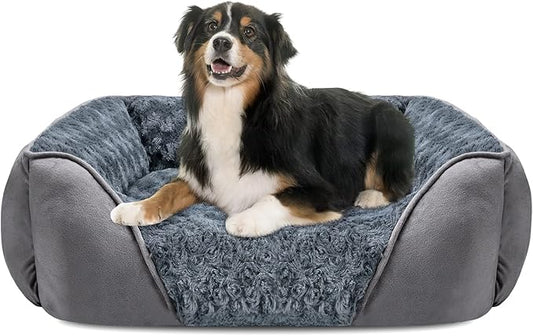 INVENHO X-Large Dog Bed for Large Medium Small Dogs, Rectangle Washable Dog Bed, Orthopedic Dog Bed, Soft Calming Sleeping Puppy Bed Durable Pet Cuddler with Anti-Slip Bottom XL(35"x25"x10")