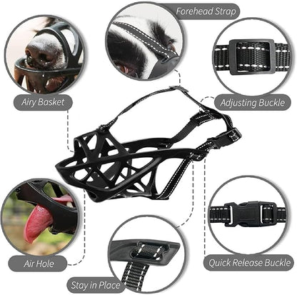 Dog Muzzle, Adjustable Pet Mask with Reflective, Breathable Pet Mask for Large Dogs, Medium Dogs, Small Dogs, Prevents Chewing and Biting, Durable Dog Muzzle That Allows Panting, Drinking and Eating