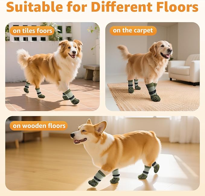 Double Sides Non-Slip Dog Socks to Prevent Licking Paws - Strong Traction for Paw Protector, Senior Dogs, Hardwood Floors, Dog Booties with Grippers - Size Small