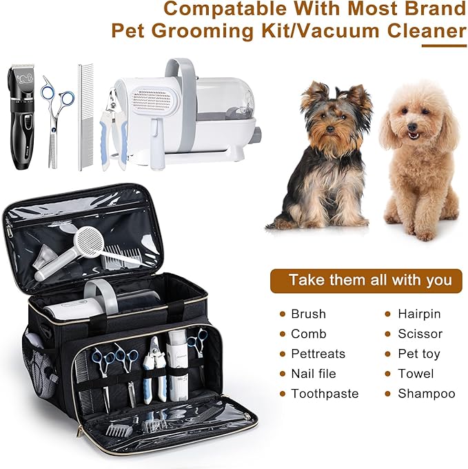 Dog Grooming Vacuum Bag, Pet Grooming Kit Bag Perfect for Dog Hair Vacuum & Grooming Tool Kit Accessories- Black