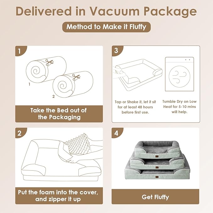 EHEYCIGA Orthopedic Dog Beds for Large Dogs, Waterproof Memory Foam Large Dog Bed with Sides, Non-Slip Bottom and Egg-Crate Foam Large Dog Couch Bed with Washable Removable Cover, Greyish Green