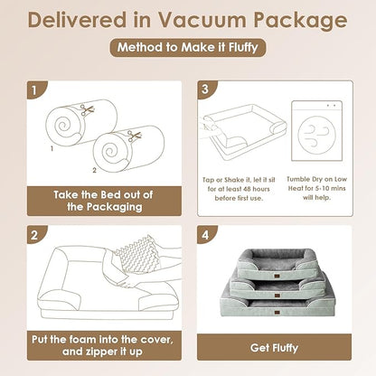 EHEYCIGA Orthopedic Dog Beds for Large Dogs, Waterproof Memory Foam Large Dog Bed with Sides, Non-Slip Bottom and Egg-Crate Foam Large Dog Couch Bed with Washable Removable Cover, Greyish Green