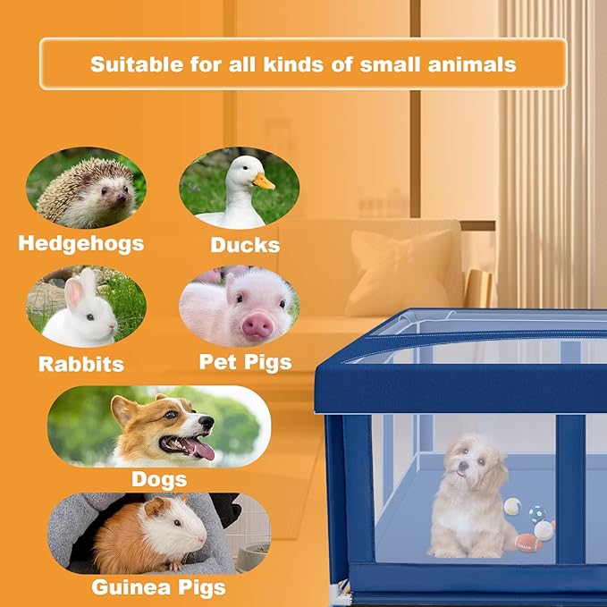 42x42 Inches Puppy Playpen with Top Cover, Dog Playpen for Small or Puppy Dogs, Pet Playpen for Indoor & Outdoor, Sturdy Safety Dog Crate with Durable Mesh Windows, Blue