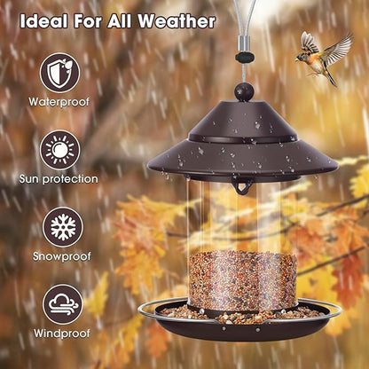 Metal Roof Bird Feeder, Bird Feeders for Outdoors Hanging with Clear Tube Seed Capacity for Cardinal Finch, Chew Proof Wild birdfeeders for Garden Yard Outside