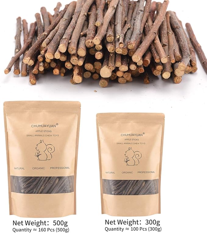 Natural Apple Sticks, 500g Treats Food for Small Animals, Chew Toys for Chinchilla Guinea Pigs Rabbit Squirrel Hamster Bunny
