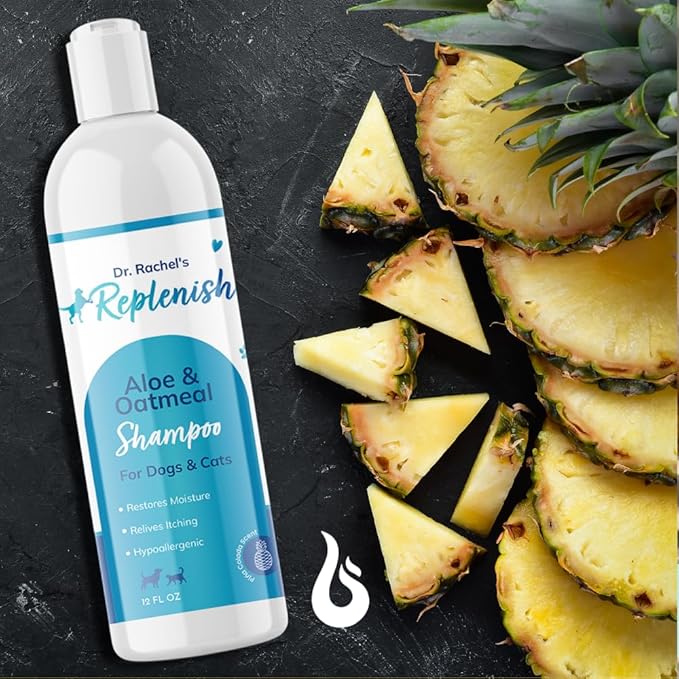 Replenish Aloe and Oatmeal Dog Shampoo -_ypoallergenic Pet Shampoo_or_llergies & Sensitive Skin, Medicated Dog Shampoo for Itching Relief &_atmeal Bath for Dogs Dry Flaky Skin Treatment  12 Oz