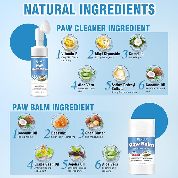 Dog Paw Cleaner Kit, No-Rinse Foaming Cleanser for Dogs and Cats, Dog Paw Balm for Heal Dry Cracked Paws & Nose, Pet Foot Washer Paw Scrubber for Large Medium Small XL Breed Dogs