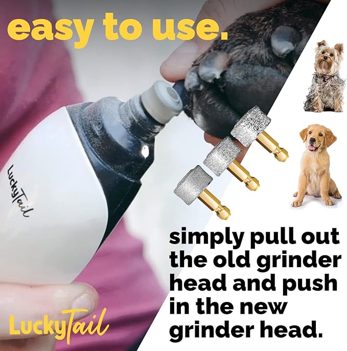 LuckyTail - Dog Nail Grinder - Regular, Hard & Soft Replacement Head - Small & Large Dogs - Premium Quality - Diamond Tip Drill Bit - Professional Dog Nail Trimmers - Grooming Kit - 3 Pack