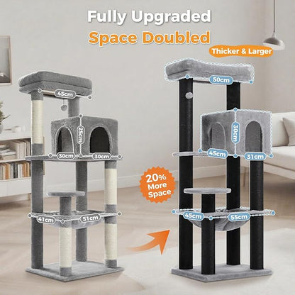 Large Cat Tree with Reinforced Scratching Posts (φ3.7in) for Big Adult Cats 30 lbs, 57.8" Heavy Duty Cat Tower with Larger Hammock and Condo, Cat Furniture for Maine Coon, Plush,Black