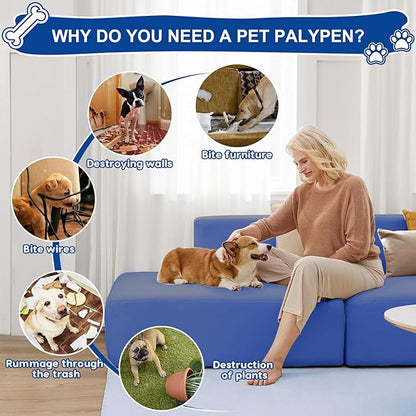 42x42x26 Inches Puppy Playpen with Gate, Small Dog & Puppy Playpen for Indoor & Outdoor, Sturdy Safety Dog Crate with Durable Mesh Windows, Blue