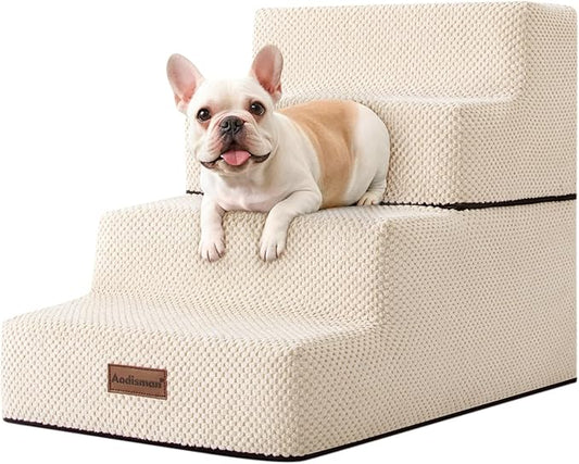 Dog Stairs for Small Dog, 4-Step Dog Steps for High Beds and Couch, Non-Slip Pet Stairs for Small Dogs and Cats,Dog Bed Stairs, Beige, 3/4/5 Steps