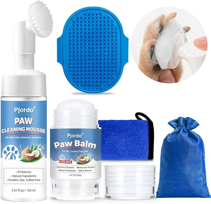 Dog Paw Cleaner Kit, No-Rinse Foaming Cleanser for Dogs and Cats, Dog Paw Balm for Heal Dry Cracked Paws & Nose, Pet Foot Washer Paw Scrubber for Large Medium Small XL Breed Dogs