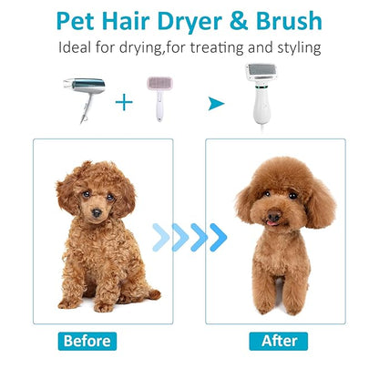 Pet Hair Dryer, 2 in 1 Dog Hair Dryer with Slicker Brush,Dog Blow Dryer with 2 Adjustable Heat Setting Dog Brush for Dog Grooming Small Medium Dogs Cats