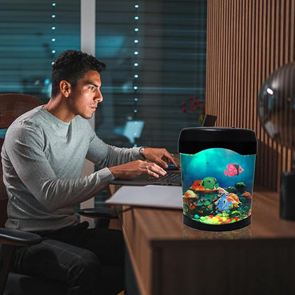 Fish Lamp,Mini Aquarium Tank Decorative Lamp with 6 Color Changing,LED Aquarium Sensory Night Light with 3 Fake Moving Fish,Table Lamp for Home Office Desktop Decor,Gifts for Kids and Adults