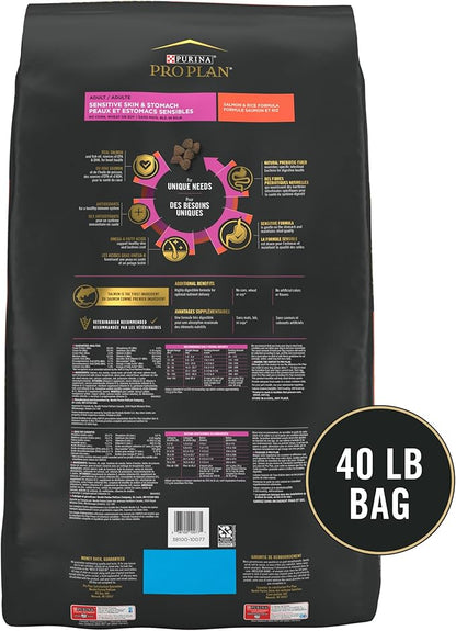 Purina Pro Plan Sensitive Skin and Stomach Dog Food Dry, Adult Salmon & Rice Formula, Digestive Health - 40 lb. Bag