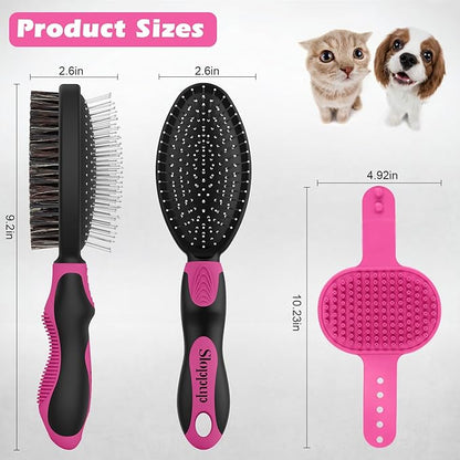 2PCS Dog Grooming Tools - Double-Sided Bath Brush for Shedding and Bathing, Suitable for Short/Long Haired Dogs, Premium Pet Supplies (Black Pink)