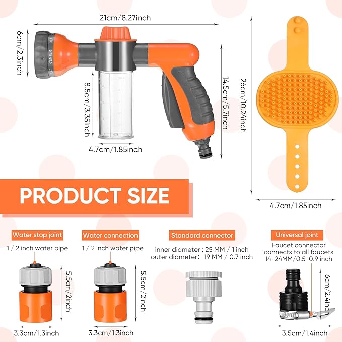 6 Pieces Dog Wash Hose Attachment with Soap Dispenser Pet Bathing Tool Set Dog Comb Brush for Pet Washing(9.4 x 2.7 x 6.7 Inch,Orange)