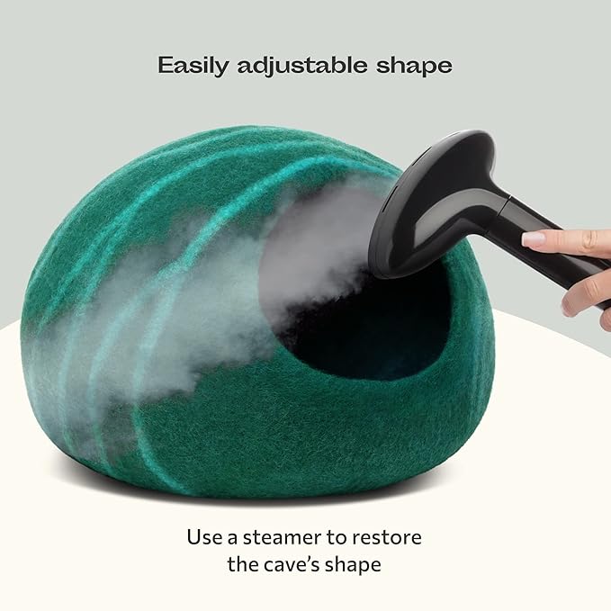 MEOWFIA Cat Cave  Premium Felt Cat Bed for Indoor Cats, Handmade 100% Merino Wool (Large, Emerald)