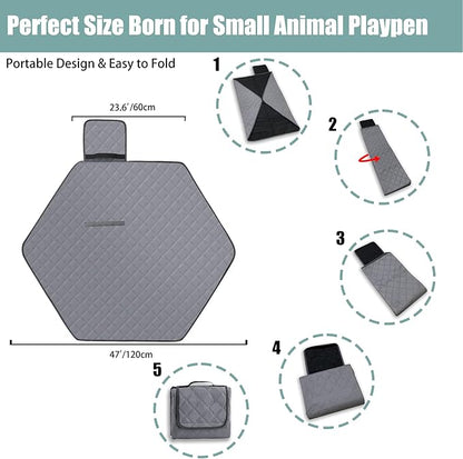 Hexagon Washable Liner for Small Animal Playpen, Portable Reusable Guinea Pig Playpen Pad Hamster Cage Pee Pad Super Absorbent Indoor Waterproof Anti-Slip for Rabbit Bunny (Grey)