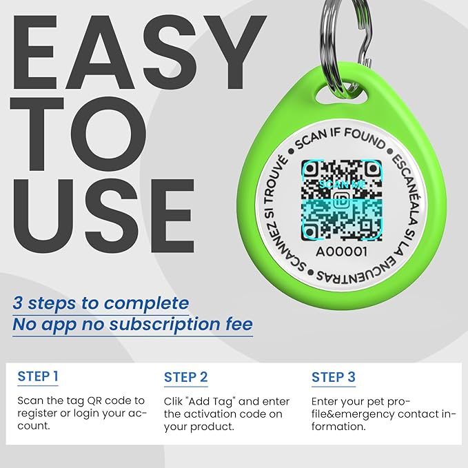 Dog Tags Personalized, QR Code Pet ID Tags for Dog Collar, Online Profile, Scan Location Alerts, Green