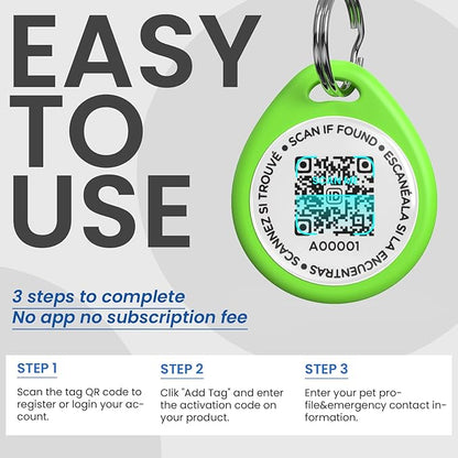 Dog Tags Personalized, QR Code Pet ID Tags for Dog Collar, Online Profile, Scan Location Alerts, Green