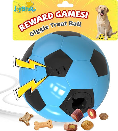 Interactive Dog Toys Treat Dispensers - Giggle Squeaky Dog Soccer Ball Rewards Puzzle to Keep Them Busy, Mental Stimulation Enrichment Food Dispensing for Small Medium Large Breeds, Blue