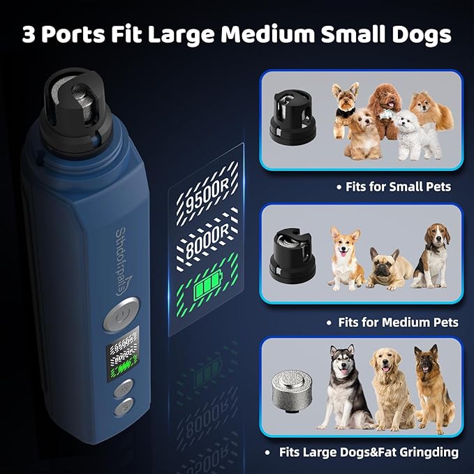 Dog Nail Grinder, 2-Speed & LED Light Rechargeable 2000mAh Powerful Super Quiet Dog Nail Trimmers Polisher Clippers Pet Paws Grooming & Smoothing for Small to Large Dogs
