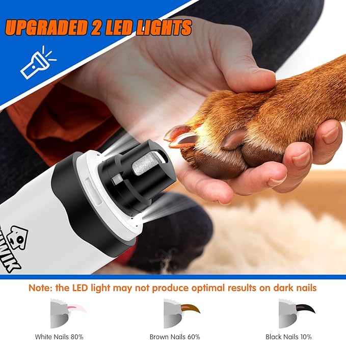 VIWIK Dog Nail Grinder with Dog Nail Trimmers, Dog Nail Clippers Kit for Large Medium Small Dogs & Cats, Quiet Electric 2-Speed USB Rechargeable Pet Nail Grinder with Light, Gifts for Dog Lovers