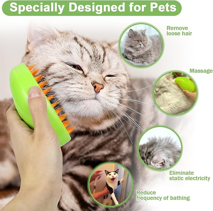Nepfaivy Cat Steam Brush for Shedding - Steamy Cat Brush for Indoor Cats, Cat Hair Steam Brush for Massage, Spritz Defur Comb for Cats, Pet Steamer Brush for Shorted and Long Haired Dogs