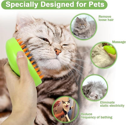 Nepfaivy Cat Steam Brush for Shedding - Steamy Cat Brush for Indoor Cats, Cat Hair Steam Brush for Massage, Spritz Defur Comb for Cats, Pet Steamer Brush for Shorted and Long Haired Dogs