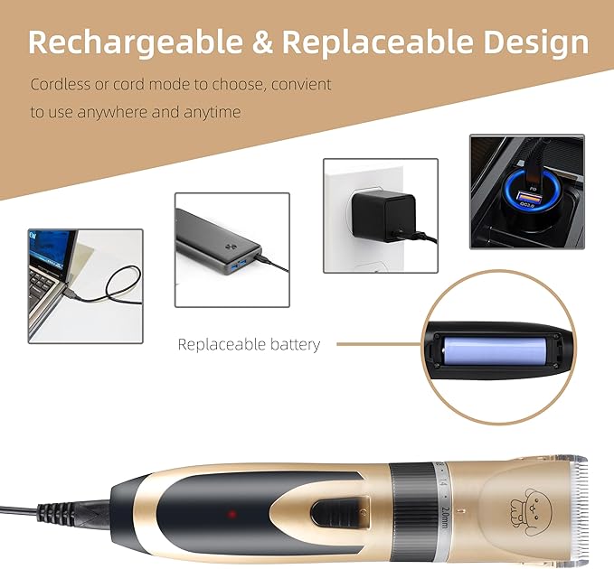 2 in 1 Pet Paw Hair Trimmer for Medium and Large Dogs Electric Multi Cat Hair Clipper for Thick Coat Cordless Puppy Grooming Clippers Rechargeable Hair Clippers for Child Kid Adults