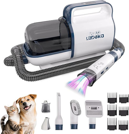 6-in-1 Pet Grooming Kit with Vacuum Brush | Low Noise Deshedding Tool, Dog Hair Clippers & Scissors | Shedding Control for Dogs Cats Clean up