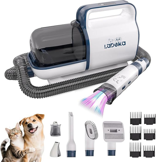 6-in-1 Pet Grooming Kit with Vacuum Brush | Low Noise Deshedding Tool, Dog Hair Clippers & Scissors | Shedding Control for Dogs Cats Clean up