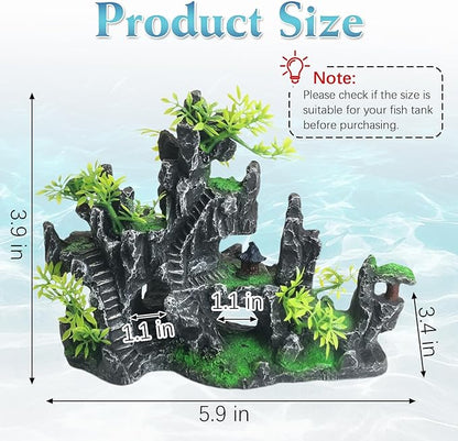 kathson Aquarium Mountain View Stone Resin Fish Tank Decorations Betta Hideout Caves Rockery Landscape Tree Aquarium Decorations Large Rock Hiding Cave Decor for Small Fish Shrimp Play Ornament
