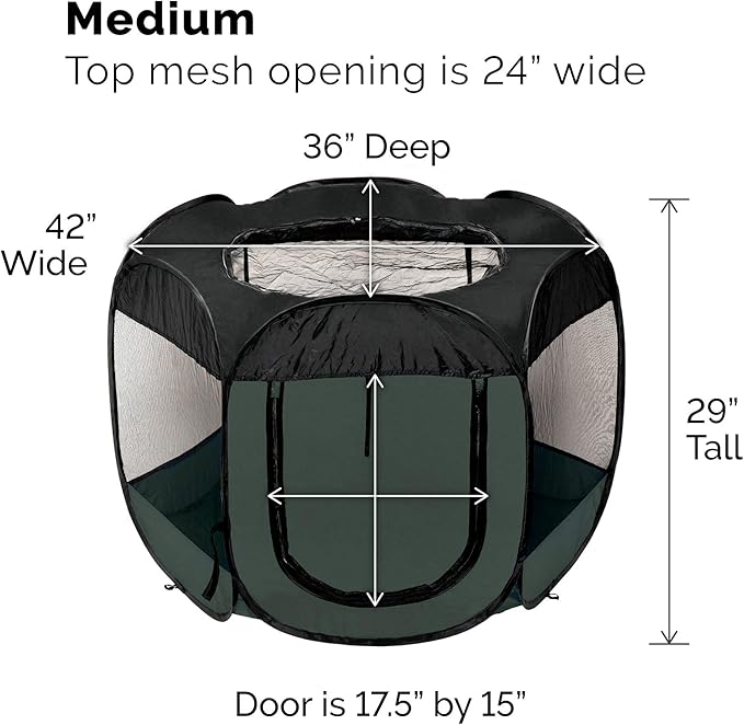Furhaven Portable Dog Playpen Cat Tent, Pet playground/kennel foldable indoor outdoor zippered puppy crate - Hunter Green, Medium