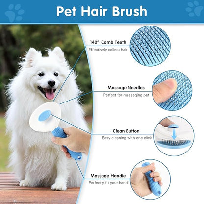 Dog Brush Dog Grooming Kit 6PCS Dog Brush for Shedding-Dog Brushes for Grooming, Dematting Comb for Dogs, Cat & Dog Nail Clipper with Nail File, Flea Comb, Dog Bath Brush-Blue
