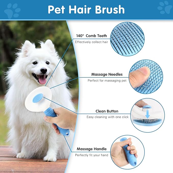Dog Brush Dog Grooming Kit 6PCS Dog Brush for Shedding-Dog Brushes for Grooming, Dematting Comb for Dogs, Cat Nail Clipper with Nail File, Flea Comb, Bath Brush-Blue