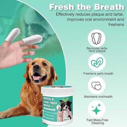 Dog Teeth Cleaning Wipes, Pre-Soaked Pet Tooth Finger Wipes, Soothing Cleaning Pet Teeth, Reducing Tartar and Plaque, Freshening Breath, Maintaining Your Dog's Oral Health