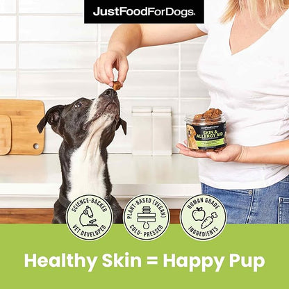 JustFoodForDogs Skin & Allergy Care Soft Chews Supplement for Dogs, Seasonal Allergies, Itchy Skin, Inflammation, Immune Support - 45 Count