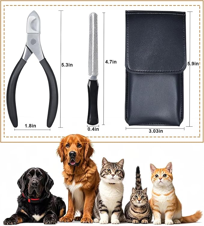 Large Dog Nail Clippers and File Set for Thick Nails Heavy Duty 420 Stainless Steel Grooming Kit, Anti-Slip Handle &PU Leather Case _afe Trimming for Giant Breeds