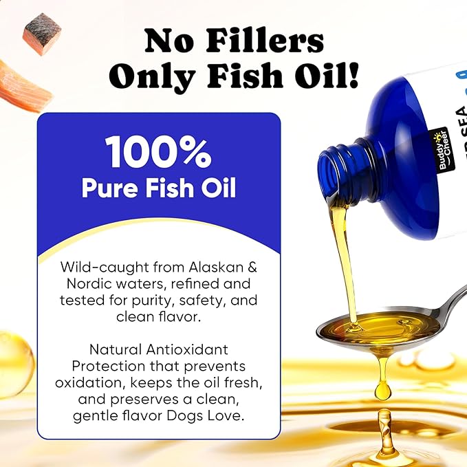 Wild Alaskan Salmon Oil for Dogs & Cats – Fast-Absorbing Fish Oil for Dogs with Krill Oil, Omega 3 6 9 Fish Oil Supplement from 8 Deep Sea Fishs for Skin, Coat, Joints & Heart -16oz (90 Day Supply)