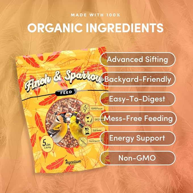 Mycelium Organic Finch & Sparrow Wild Bird Food (5 LB Bag) | Premium Seed Mix for Songbirds | Balanced Energy & Nutrition | Sifted, Low-Waste, Made in USA