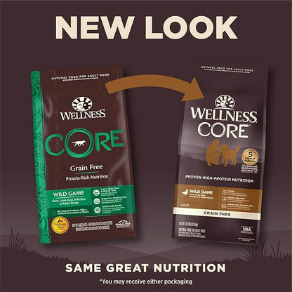 Wellness CORE Dry Dog Food, Grain-Free, High Protein, Natural, Wild Game Duck, Lamb, Wild Boar, & Rabbit Recipe, (26-Pound Bag)