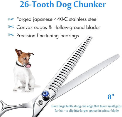 8.0 inch Professional Pet Grooming Scissors - Dog Chunker Shears - Adult Animal Thinning Hair Shears for Pet Groomer or Family DIY (Silver)
