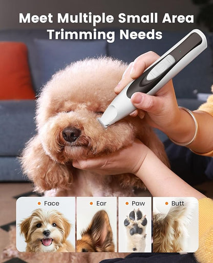 oneisall Dog Clipper Low Noise, Dog Grooming Kit with Rechargeable Quiet Dog Trimmer for Paws Dog Nail Grinder Paw Trimmer with 2 LED Lights