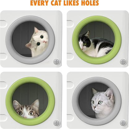 Plastic Cave-Style Cat House for Outdoor Indoor Use, Weatherproof&Insulated Feral Shelter Elevated Stackable Waterproof Cat House with Bed Cushion(Grey)