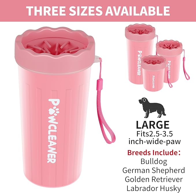 Dog Paw Cleaner for Dogs, (with 3Pcs Absorbent Towels & Adjustable Bath Brush) Dog Paw Washer, Pet Foot Cleaner (Pink, Large)