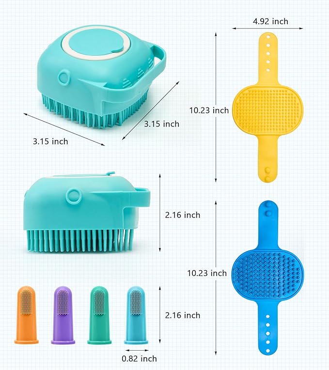 Dog Massage & Bath Brush 4PCS  Soft Silicone Shampoo Scrubber for Dogs and Cats, Perfect for Grooming and Deshedding (Blue)
